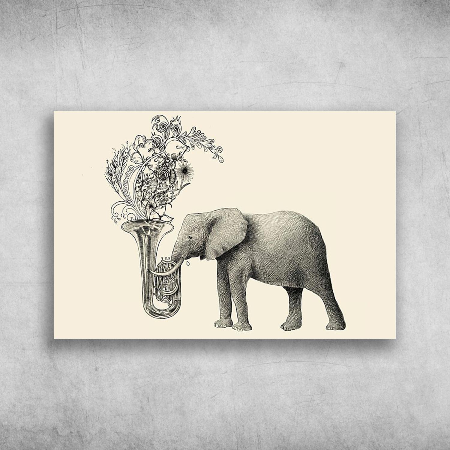 Tuba Addicts Floral Elephant Tuba Musical Instrument Poster Print Wall Art Canvas Wall Decor