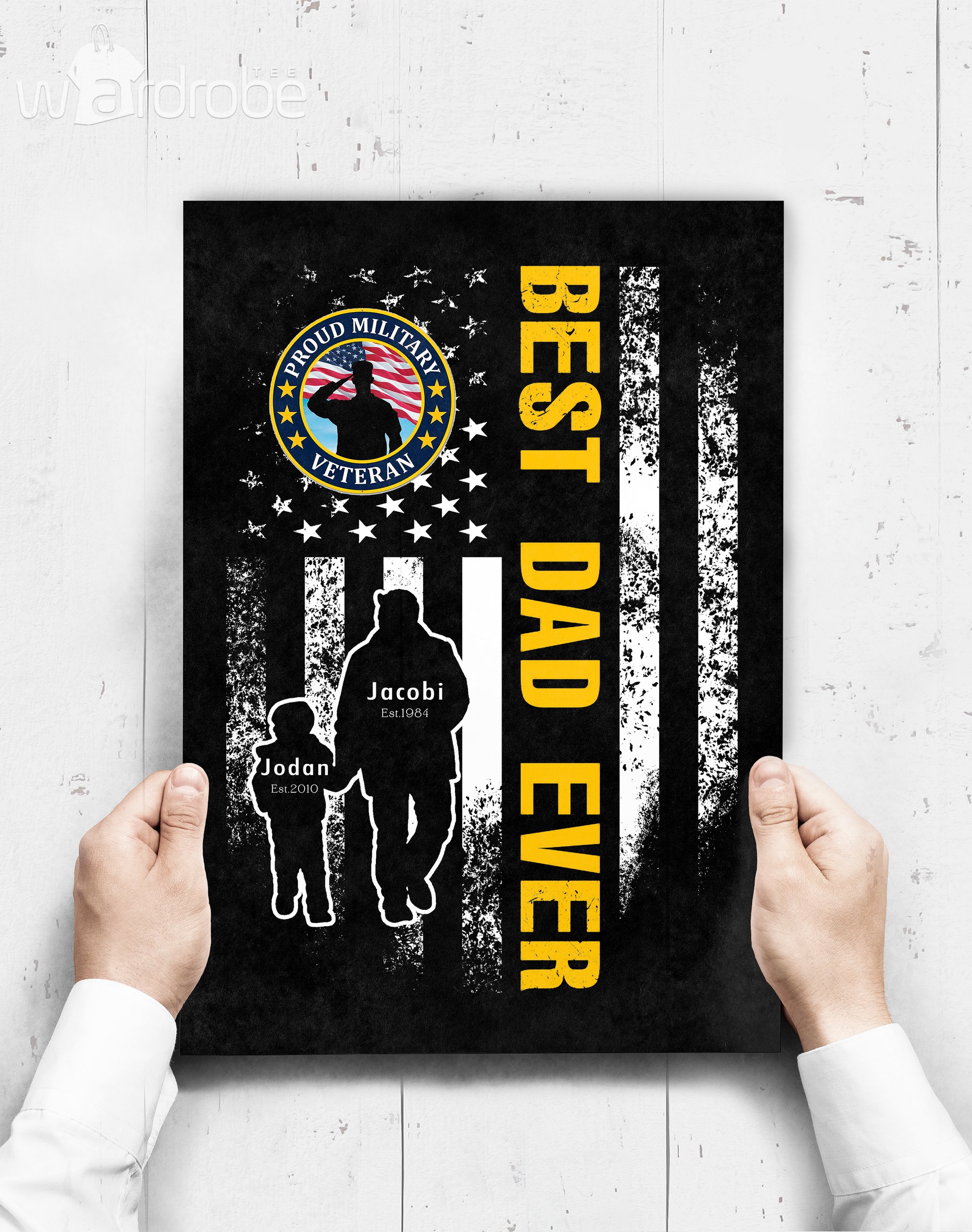 Personalized Father’s Day Gift Custom Poster Prints Wall Art Dad And Son Proud Military Veteran