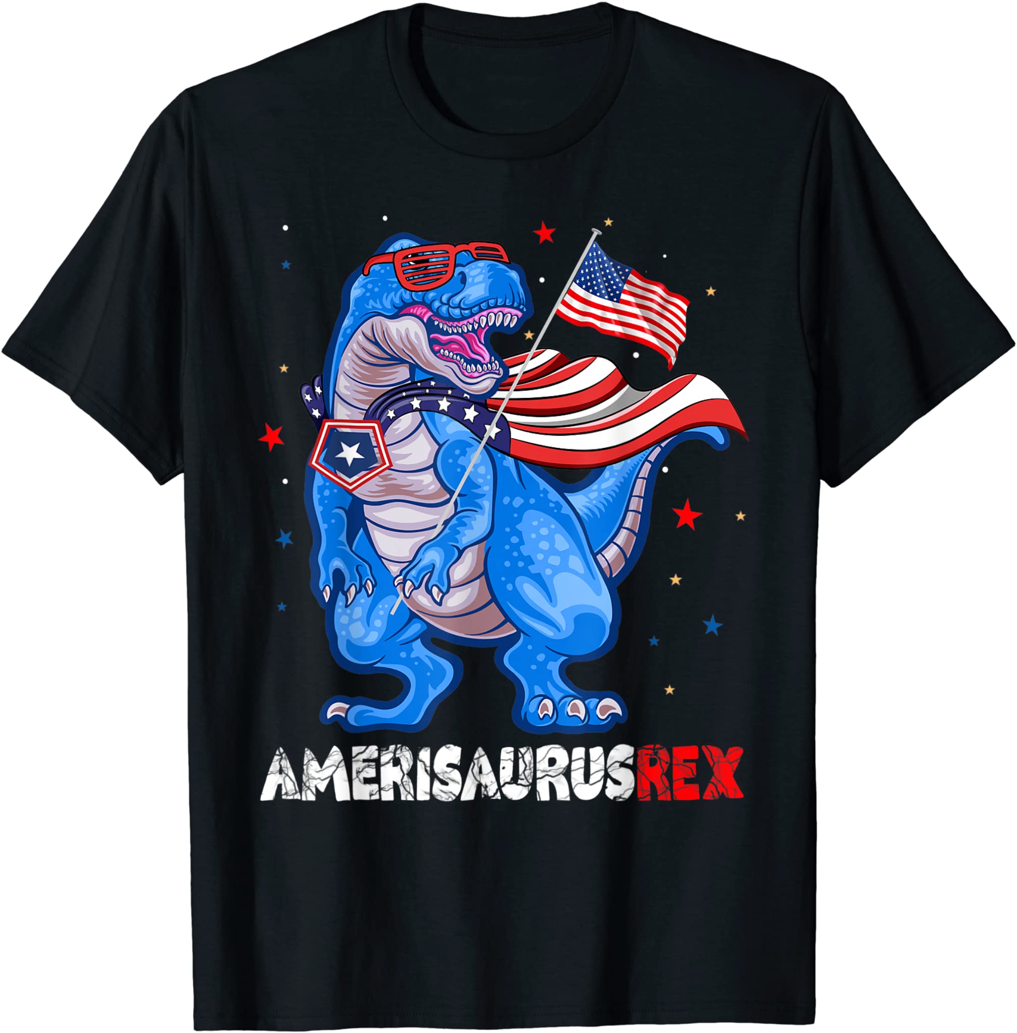 Amerisaurus T Rex USA Flag Kids Funny 4th Of July Dinosaur T-Shirt