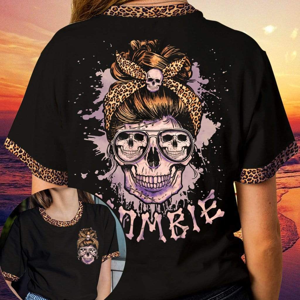 Skull Leopard Mombie Halloween Black 3D All-Over Print Unisex T-Shirt