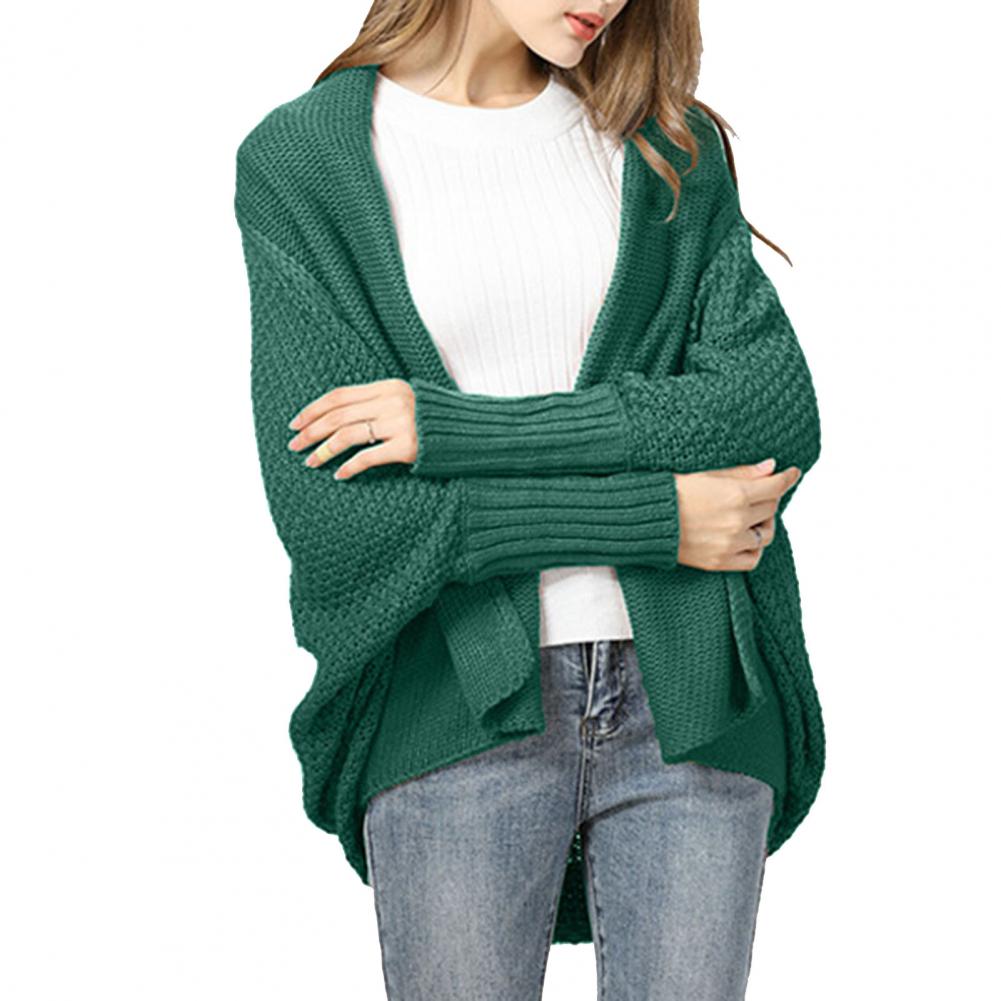 Women Sweater Coat Elastic Open Stitch Winter Cardigan Anti-shrink Solid Color Batwing Sleeve Knitwear For Daily Wear alx