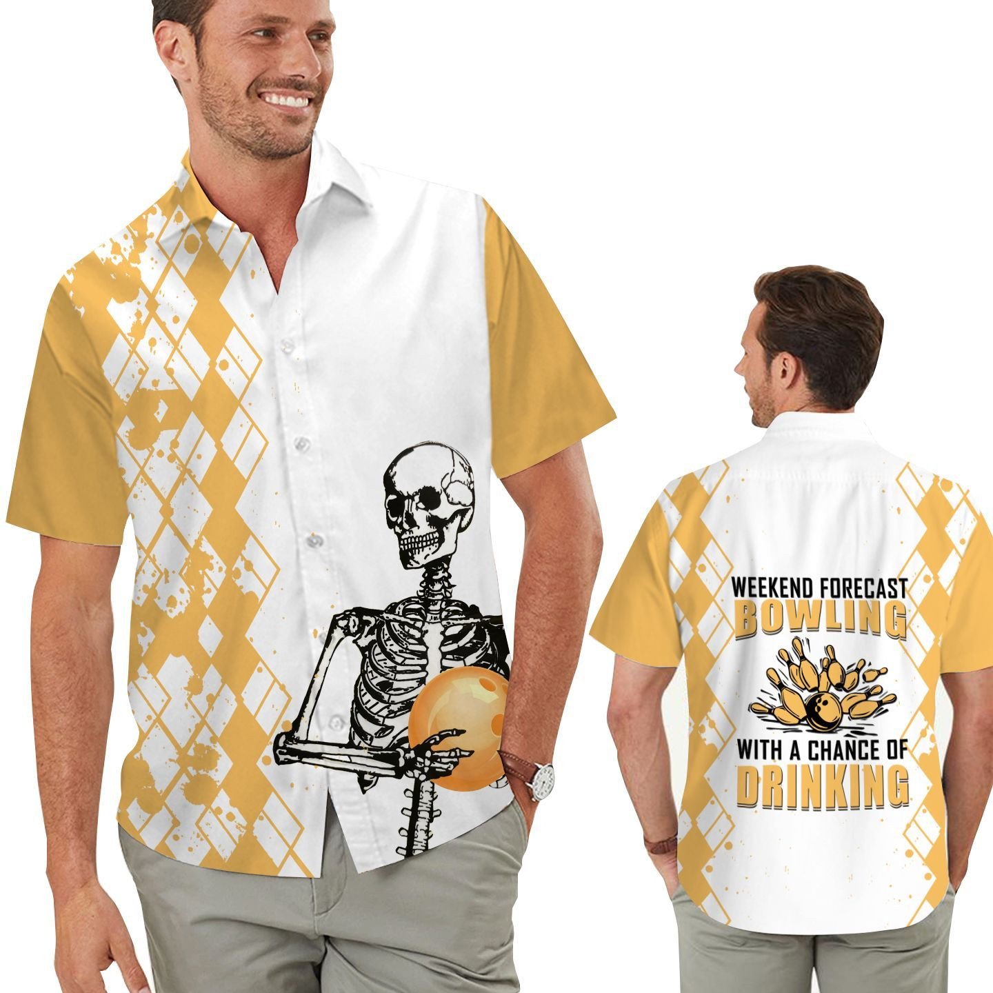 Weekend Forecast Bowling With A Chance Of Drinking Skeleton Men Hawaiian Shirt For Sport And Beer Lovers – Gift For Bowling Lovers