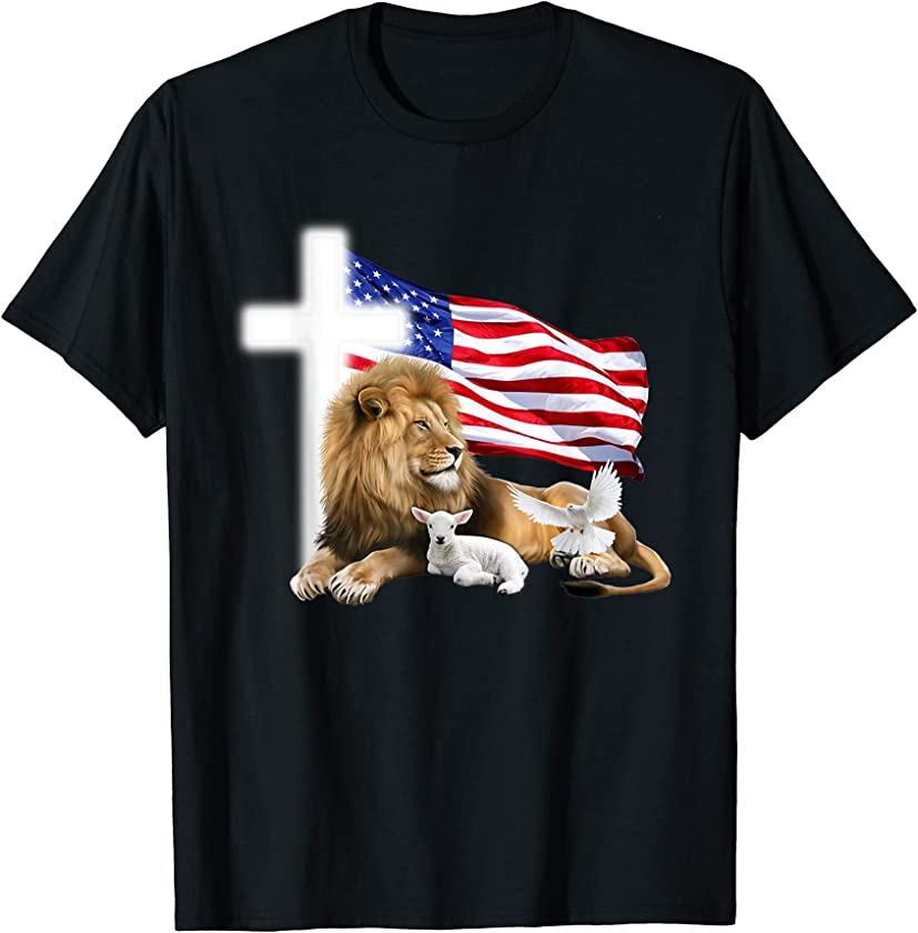 4th Of July Shirt Lion Lamb Sheep Dove Usa Flag Patriotic T-Shirt