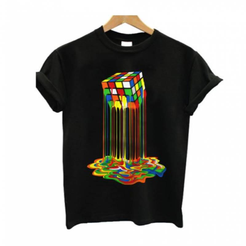 Rainbow Abstraction Melted Rubix Cube T shirt