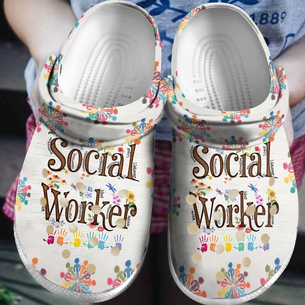 Social Worker Personalized Clog, Custom Name, Text, Color, Number Fashion Style For Women, Men, Kid, Print 3D Floral Social Worker