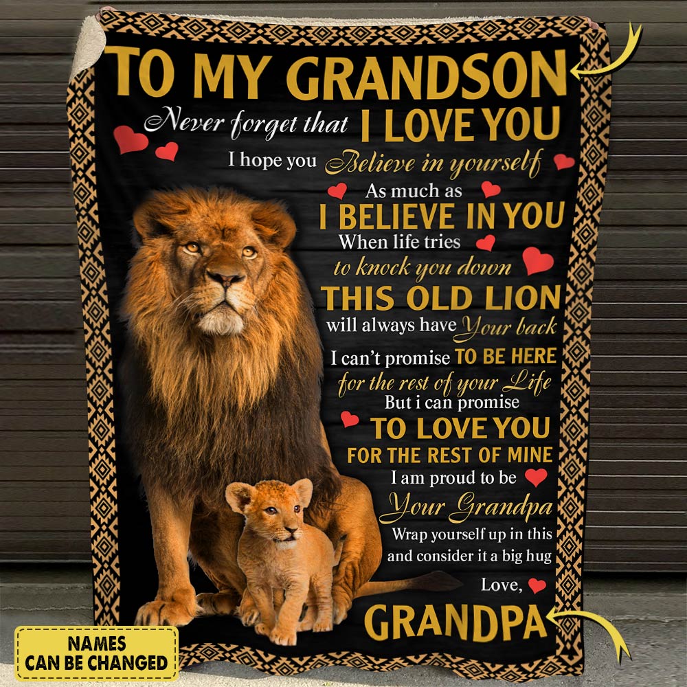 Personalized To My Grandson Never Forget That I Love You Lion Hug Blanket For Daughter From Grandpa