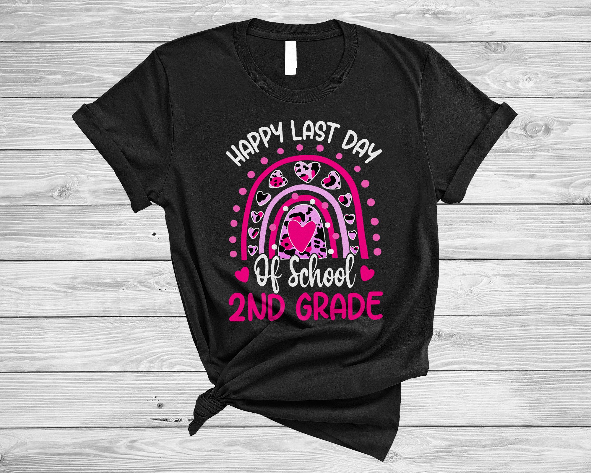 School Shirt Happy Last Day Of School 2Nd Grade Funny Summer Vacation Rainbow Leopard Gifts T-Shirt