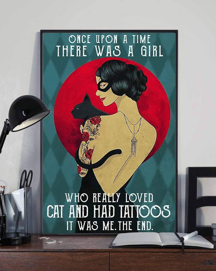 Tattooed Girl Loves Black Cat Poster Canvas – Once Upon A Time Vintage Home Decor Wall Art Evg80647