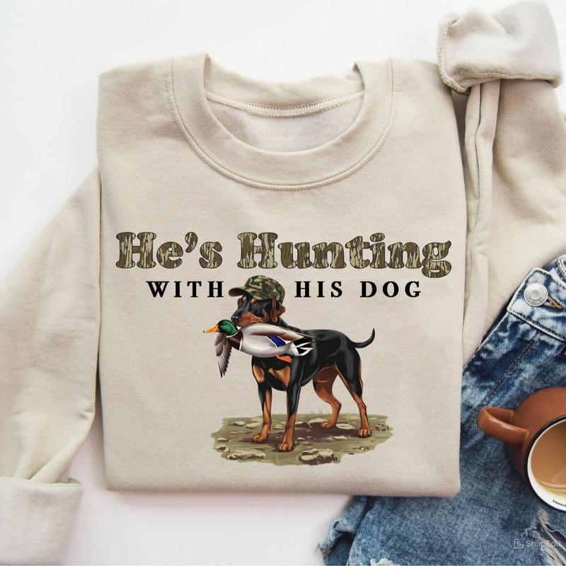 He’s Hunting with His German Shorthair Dog Unisex Crewneck Sweater, Hunting Camo Bottomland Duck Hunt Shirt