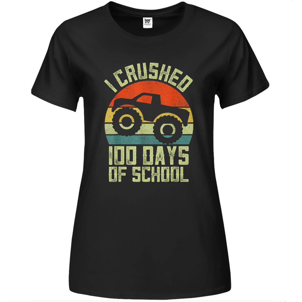 I Crushed 100 Days Of School Truck Vintage Shirt, Kids Boys Premium Womens T Shirts