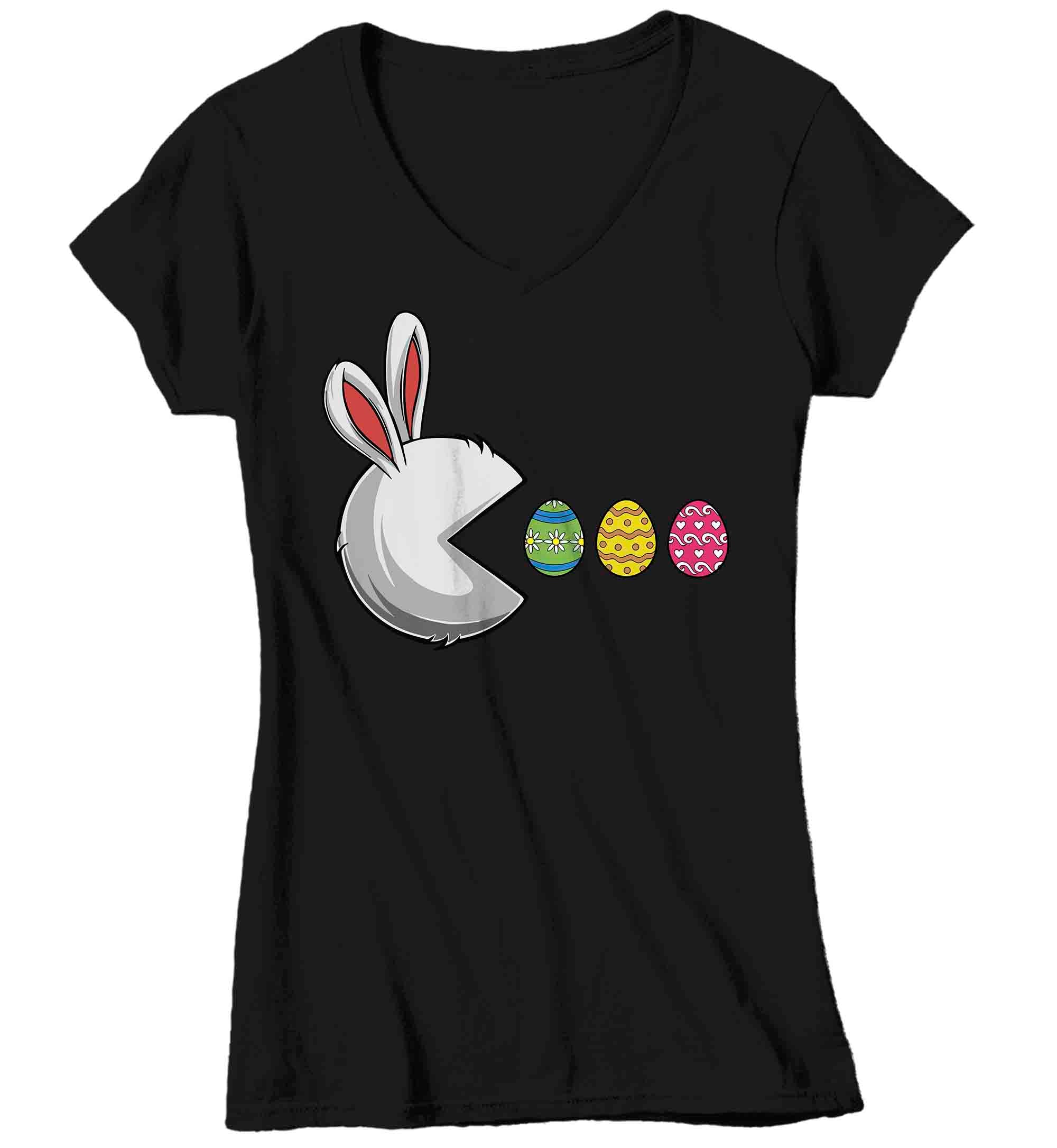 Women’S V-Neck Funny Easter Shirt Easter Bunny Eggs T Shirt Egg Hunter Tshirt Rabbit Graphic Tee Streetwear Ladies V-Neck