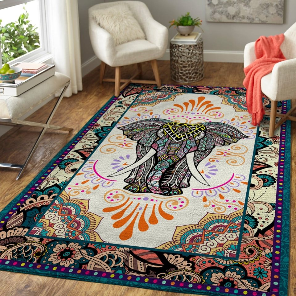 Boho Elephant Anti-Skid Plush Velour Area Rug | Ar1891