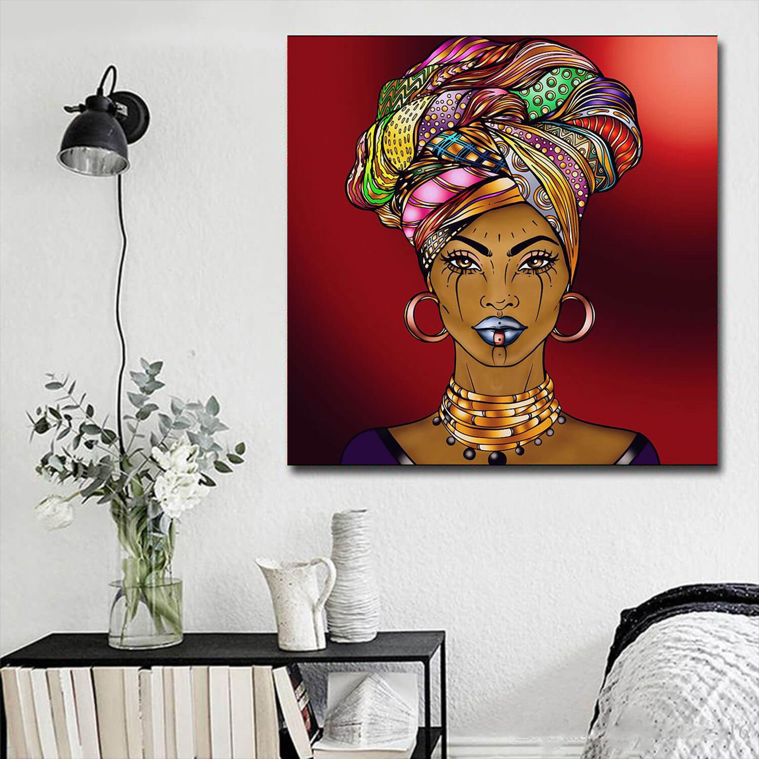 African American Wall Art Canvas Melanin Queen Afro Girl African Decorations For Living Room WBG5221