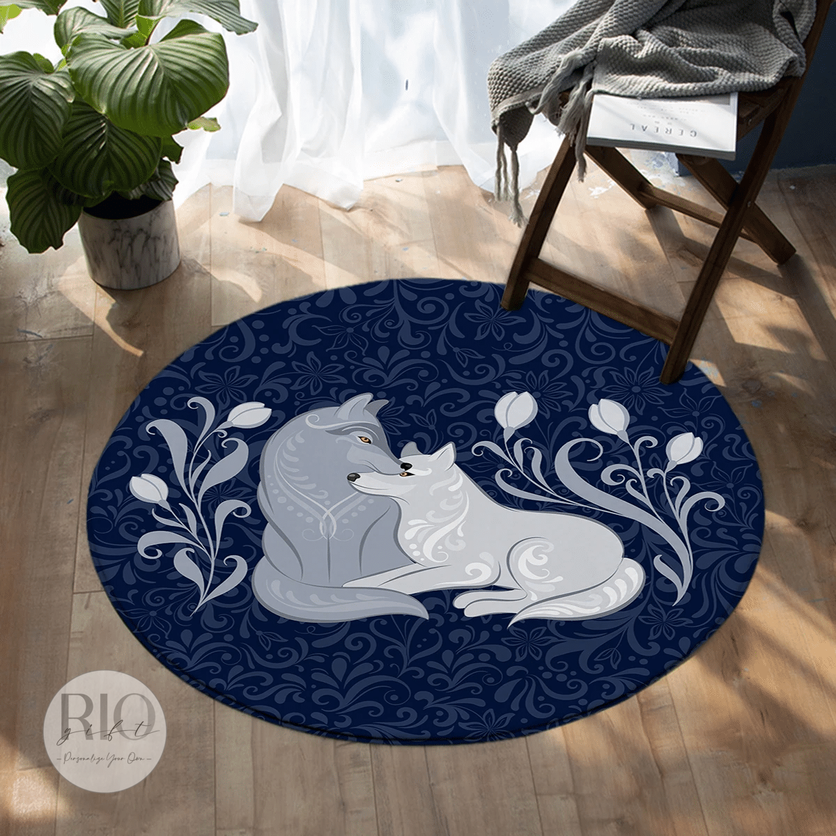 Wolf Couple Rug Living Home Decor