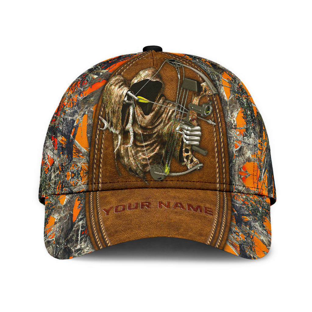 Custom Bow Hunting Classic Cap Orange Leather Camo Pattern Baseball Hunting Cap Hat