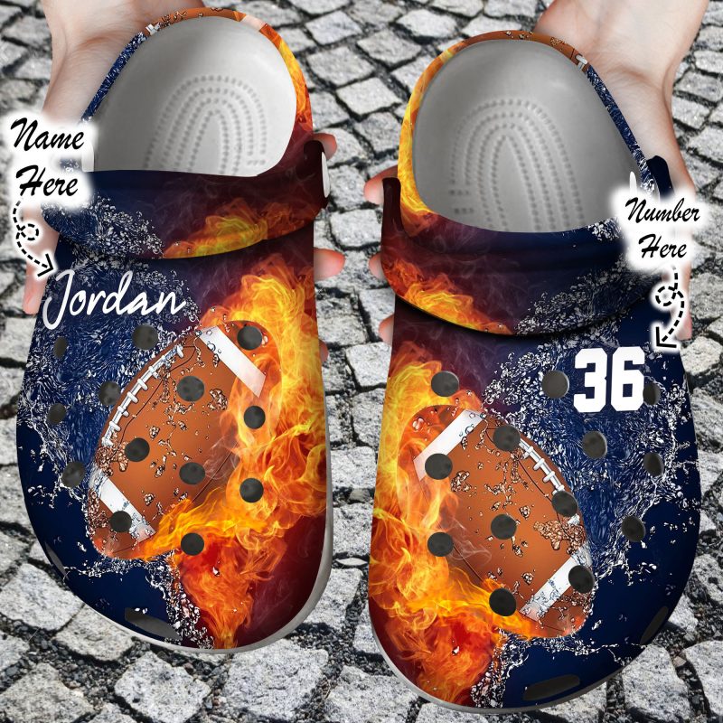 Custom Personalized Fire and Water Football Clog Shoes