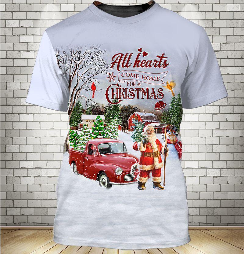 Santa Claus All Hearts Come Home For Christmas 3D Tshirt