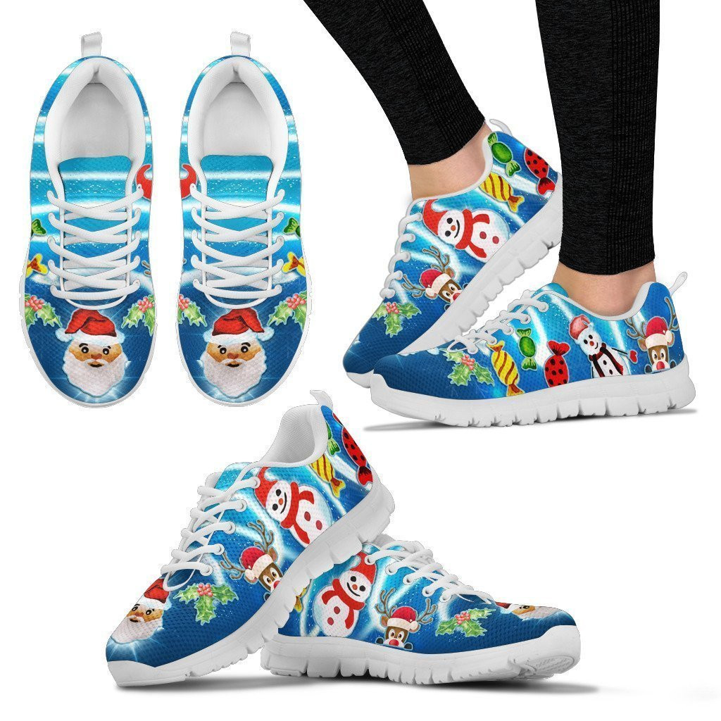 Santa Snowman With Sweet Candy Christmas White Sneaker