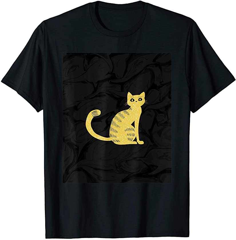 Yellow On Black Cat Icon Vintage Kitten Pet Lover Owner T-Shirt