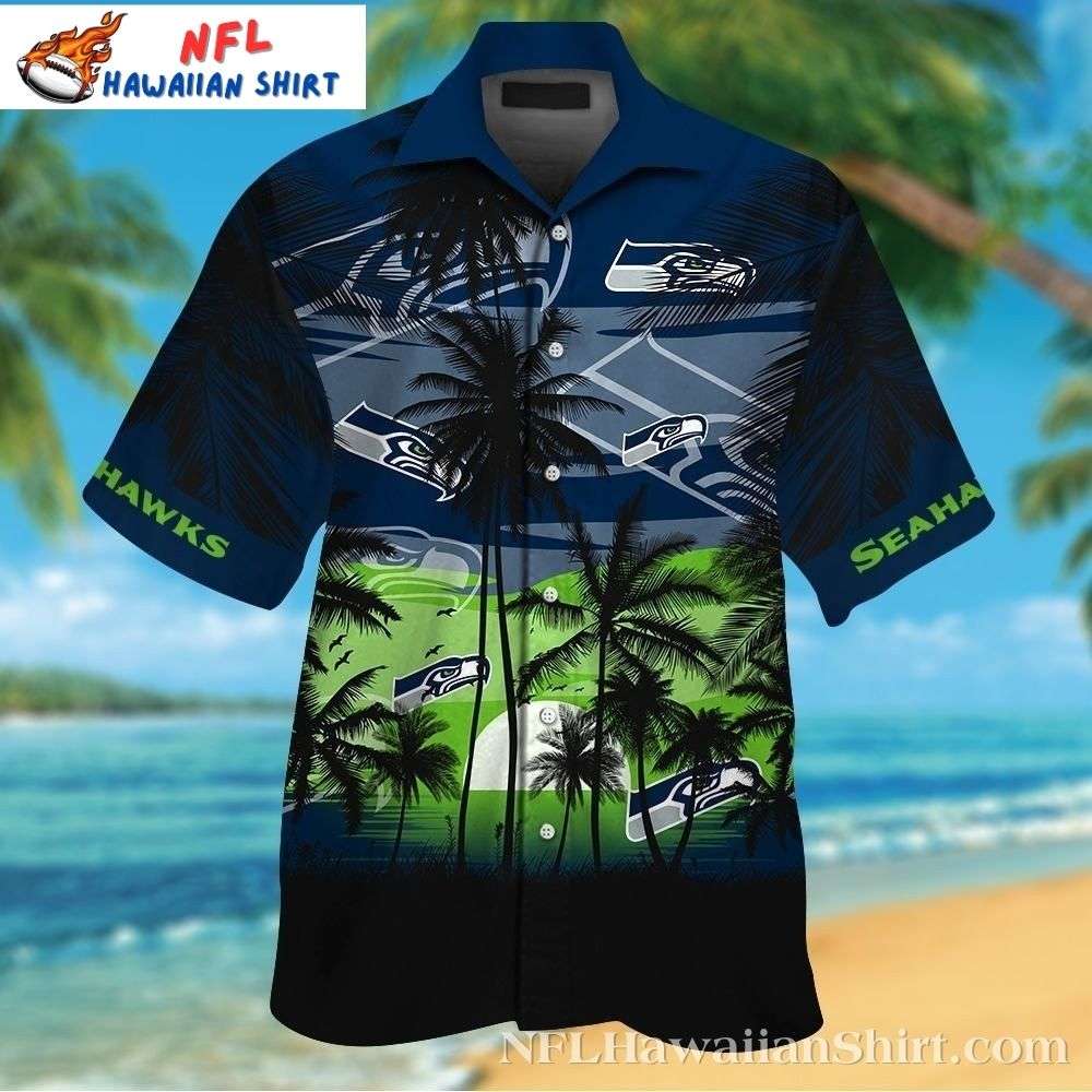 Seahawks Sunset Sway Hawaiian Shirt  Tropical Palms Gradient Sky