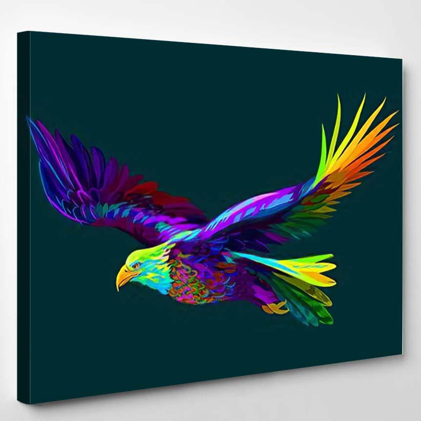 Soaring Bald Eagle Abstract Multicolored Portrait – Eagle Animals Canvas Print