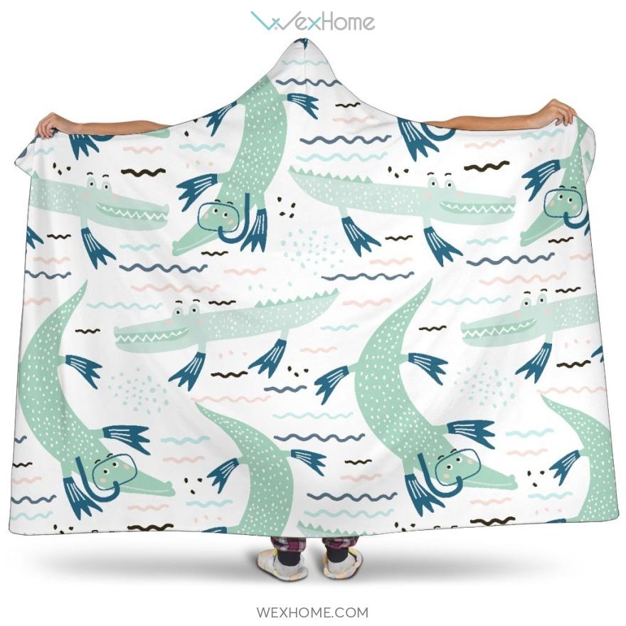 Crocodile Diver Pattern Hooded Blanket