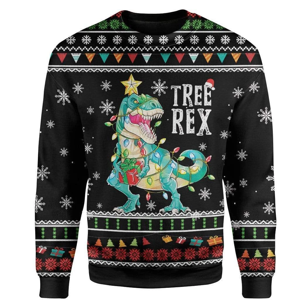 Tree T-Rex Ugly Christmas Sweater | Unisex | Full Size | Adult | Colorful | US3223