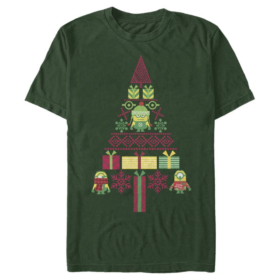 Despicable Me Men’s Ugly Christmas Minons Tree 2D  T Shirt