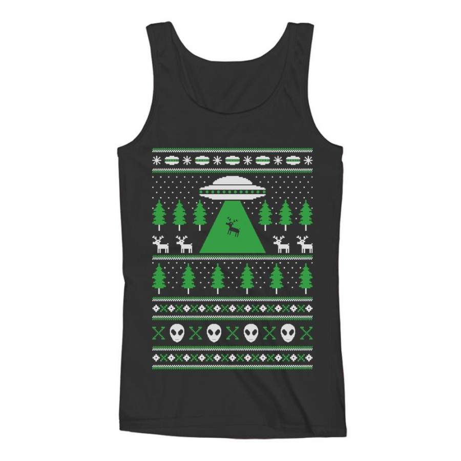 Alien Reindeer Abduction Ugly Christmas Sweater Women Tank Top