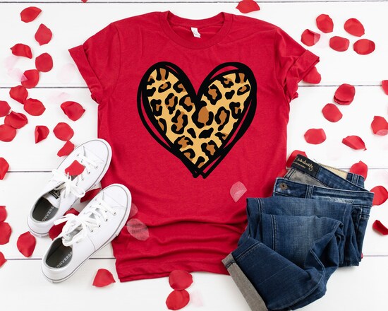 Valentine’s Day Leopard Print Shirt, Leopard Heart Shirt, Plaid Valentines Day Shirt, Shirts For Woman, Valentines Day Gift, Cute Valentine