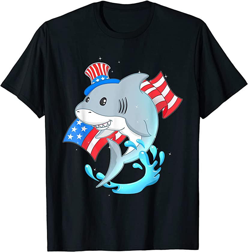 4th of July America Independence Day Patriotic Cute Shark T-Shirt