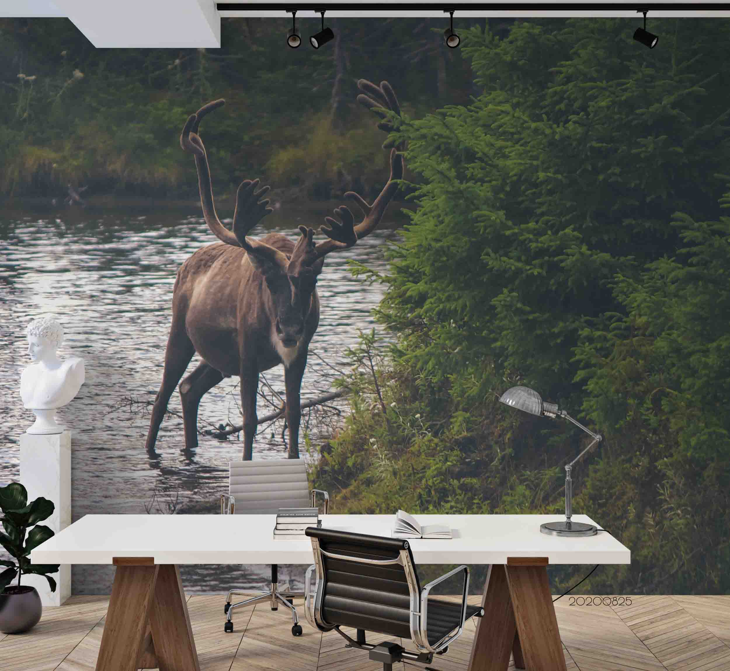 3D Creek Forest Animal Elk Wall Mural Wallpaper Lqh 97