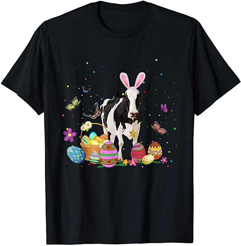 Cow Bunny Egg Hunting Colorful Egg Happy Easter Day T-Shirt