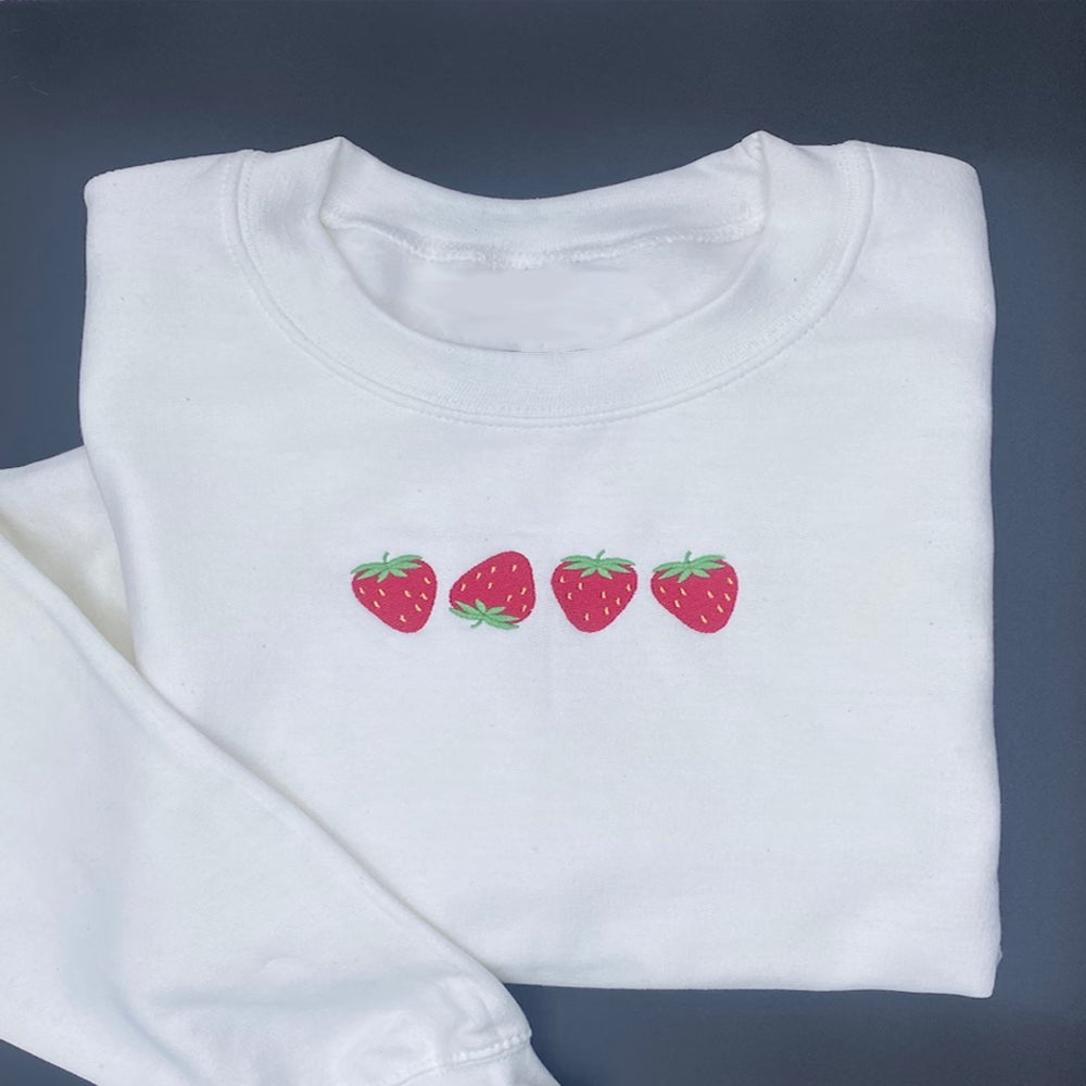 Strawberry Embroidered Sweatshirt Crewneck Sweatshirt All Over Print Sweatshirt For Women Sweatshirt For Men Sws2669