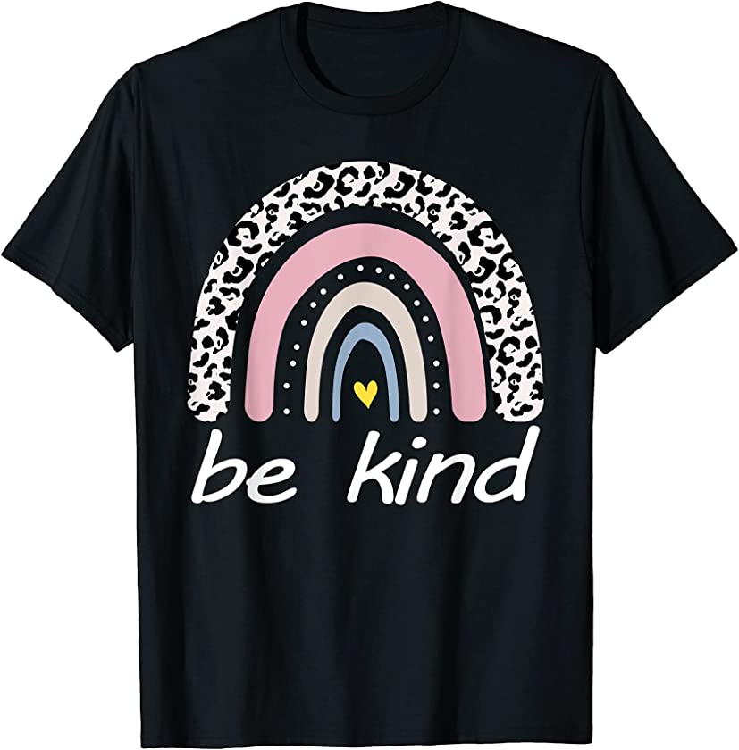 Be Kind Cute Graphic Leopard Rainbow Womens Kids Girls T-Shirt