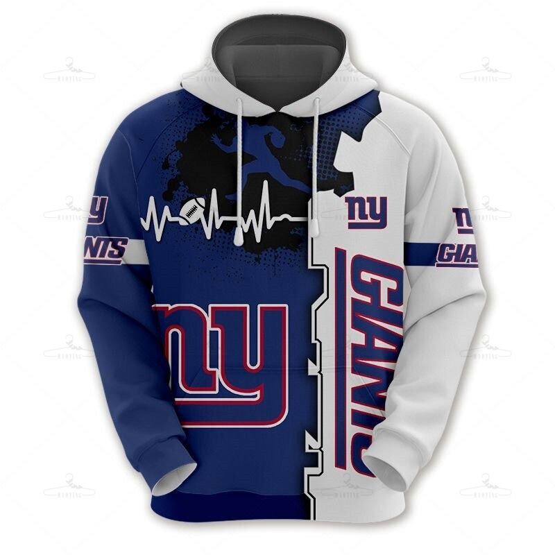 New York Giants Hoodie Graphic Heart Ecg Line