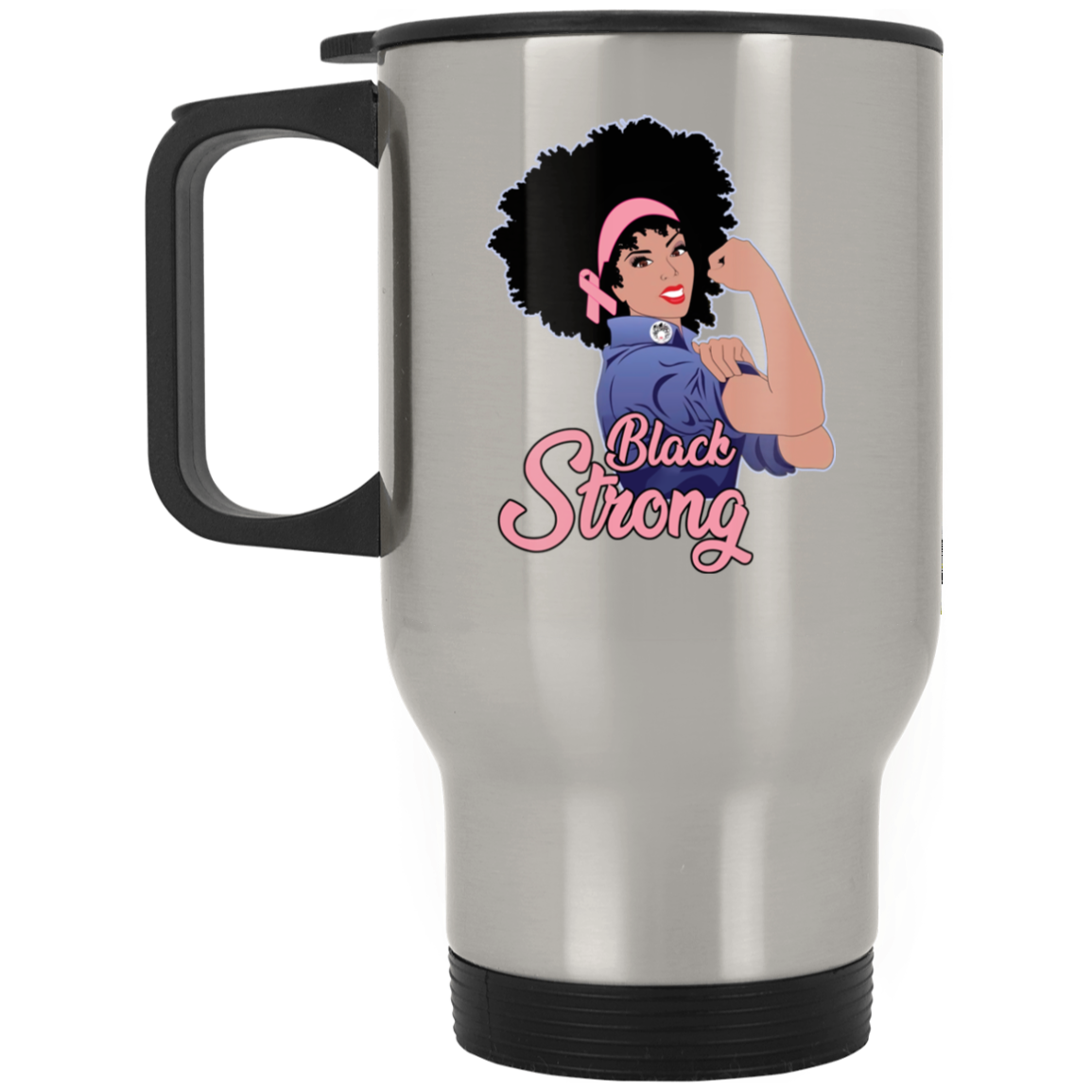 Black Girls In October We Were Pink Breast Cancer Awareness Silver Stainless Travel Mug