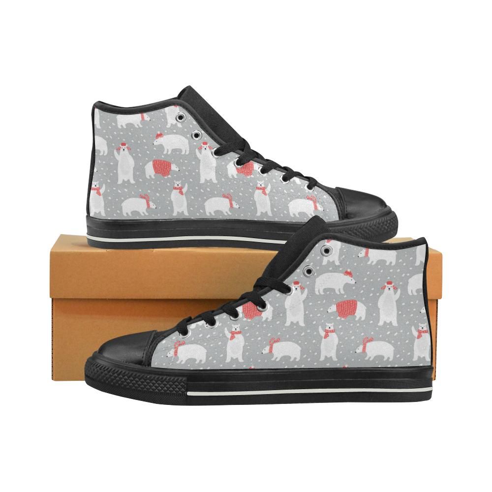 Cute polar bear christmas snow pattern Men's High Top Shoes Black