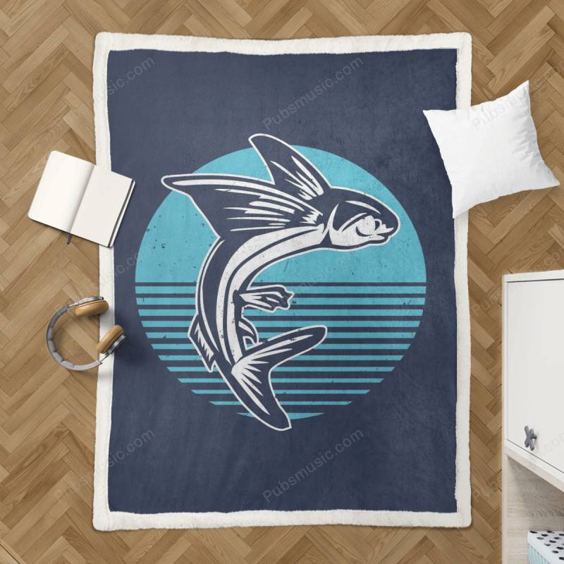 Retro Flying Fish – Retro Animals Dinosaurs Sherpa Fleece Blanket