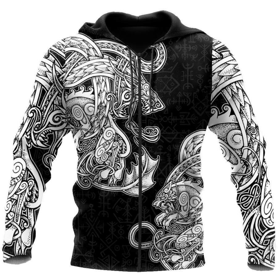 White Jormungandr and Fenrir Vikings 3D Over Printed Hoodie for Men and Women-ML