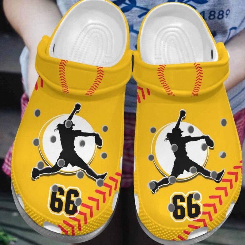 Custom Number Pitching Softball Player Yellow Clogs Shoes