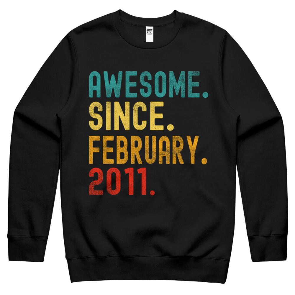 Awesome Since February 2011 11Th Birthday 11 Years Old Crewneck Sweatshirt