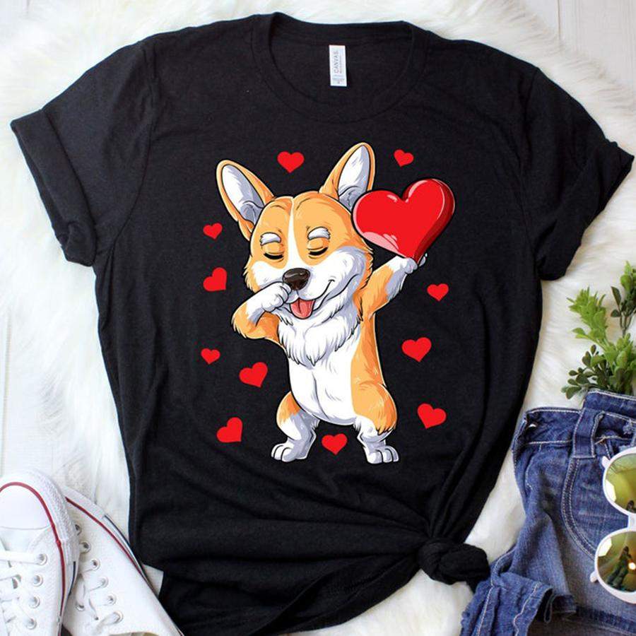 Dabbing Corgi Valentines Day T shirt for Boys Girls Kids Women Men Dab Dance Dog Tee