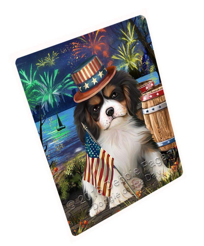 4Th Of July Independence Day Fireworks Cavalier King Charles Spaniel Dog At The Lake Blanket Blnkt74676