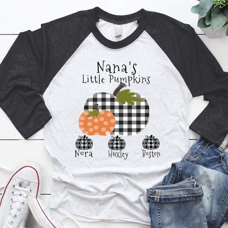 PAMAHEART PERSONALIZED NANA’S LITTLE PUMPKINS GRANDKIDS’ NAME SHIRT