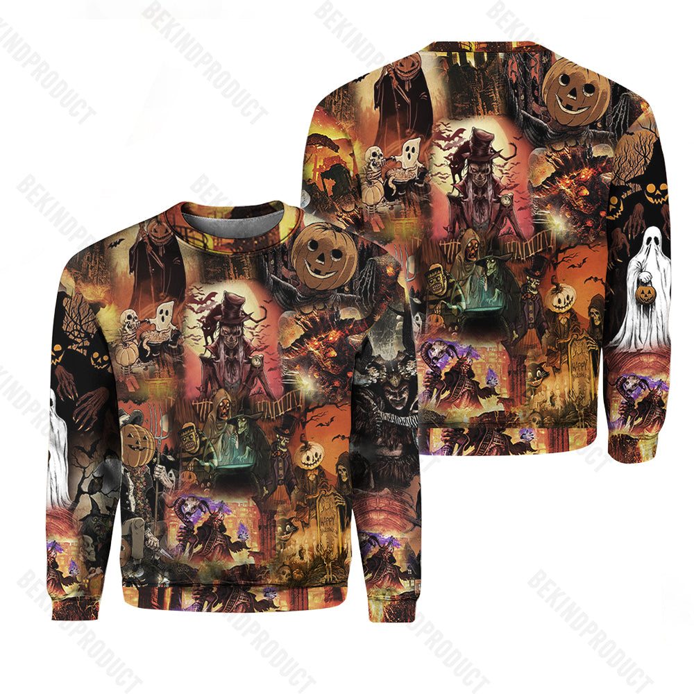 Halloween Pumpkin Ghost Scary Crewneck Sweatshirt All Over Print Sweatshirt For Women Sweatshirt For Men Swn1195