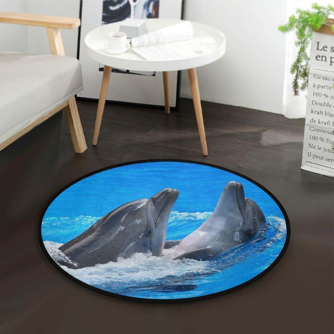 Dolphins Couple Round Carpet, Area Rugs