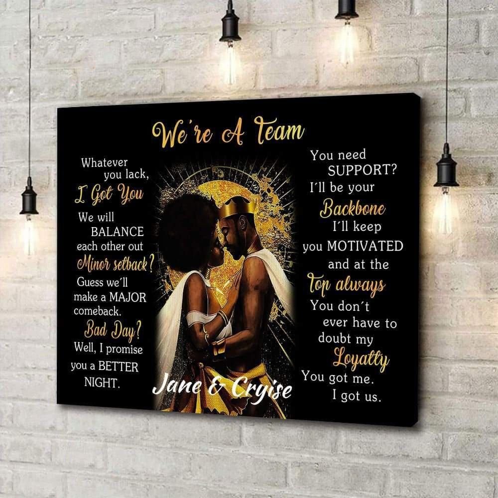 Custom Couple Name Black King And Queen We’Re A Team Canvas Print Wall Art