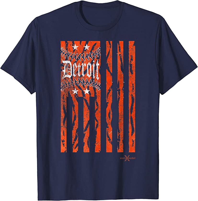 Vintage Detroit Baseball Flag with Tiger Stripes T-Shirt