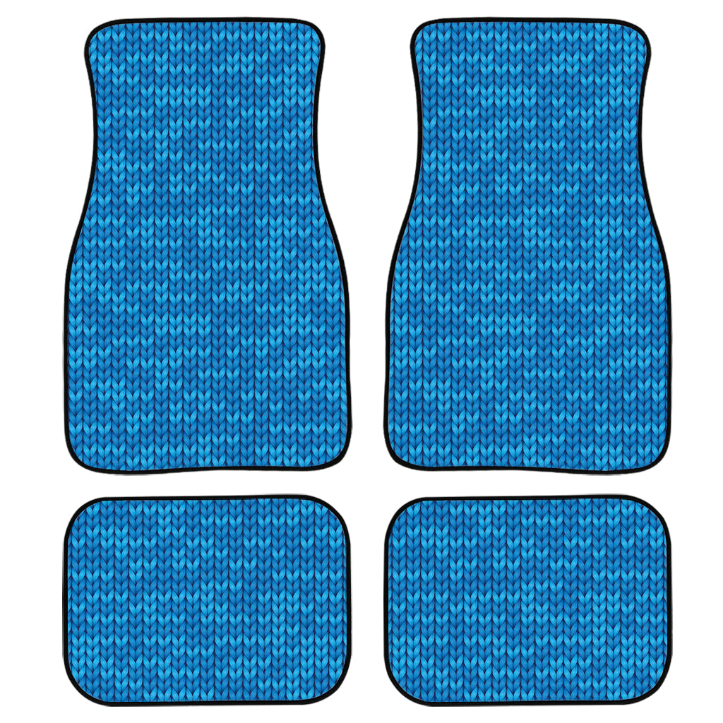 Blue Knitted Pattern Print Front And Back Car Floor Mats, Front Car Mat